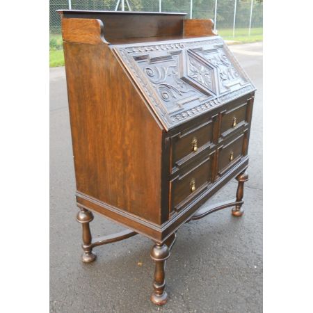 Original antiker Sekretär aus geschnitzter Eiche, 1920