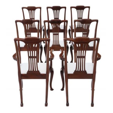 8 (6+2) Original antike Massivholz Mahagoni Esszimmerstühle Stühle Chippendale Revival 1920