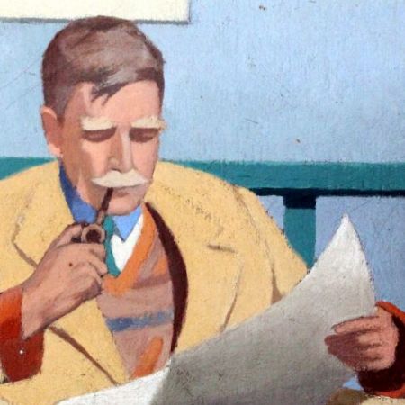 Portraits eines Großvaters, der Pfeife raucht von ca. 1930 Ölgemälde