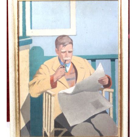 Portraits eines Großvaters, der Pfeife raucht von ca. 1930 Ölgemälde