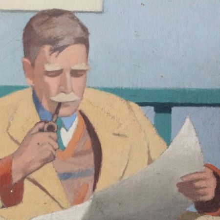 Portraits eines Großvaters, der Pfeife raucht von ca. 1930 Ölgemälde