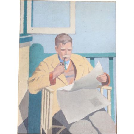 Portraits eines Großvaters, der Pfeife raucht von ca. 1930 Ölgemälde