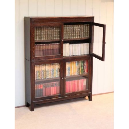 Englischer antiker Bücherschrank / Vitrine Eiche Massivholz 1920