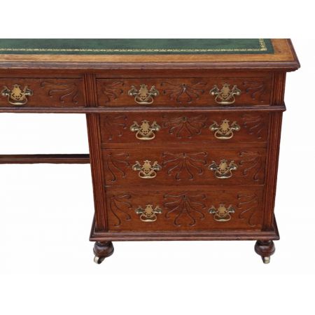 Antiker Viktorianischer Pedestal Schreibtisch Eiche, 1900