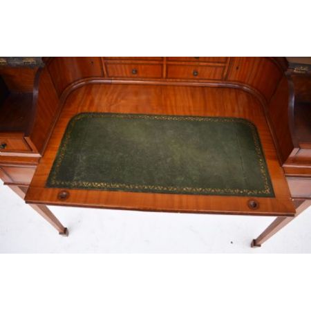 Original antiker Edwardian Satinholz Carlton House Schreibtisch, Mahagoni Massivholz, 19. Jahrhundert