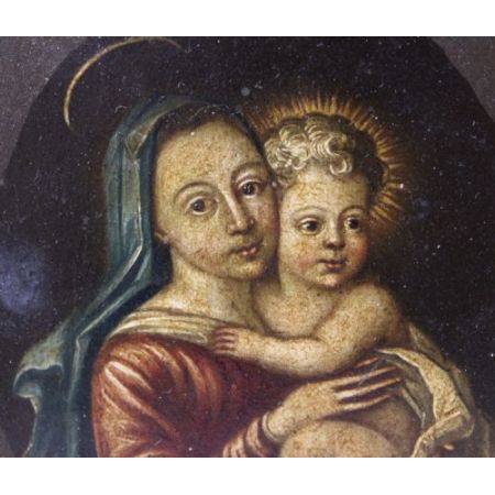 Englisches original antikes Ölgemälde, 17. Jahrhundert, Madonna und ihr Kind