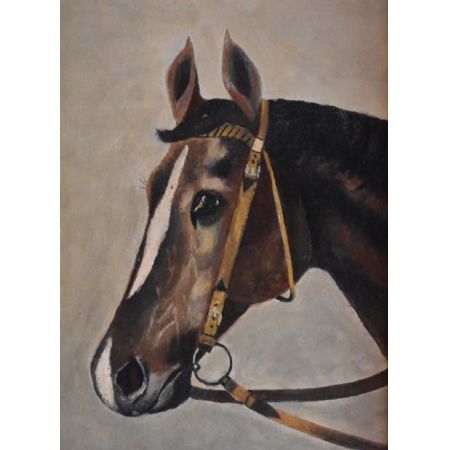 Wundervolles Paarfrüher Volkskunst, Ölgemälde von Pferden, 1884