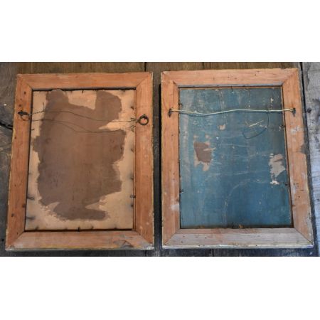 Wundervolles Paarfrüher Volkskunst, Ölgemälde von Pferden, 1884