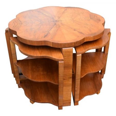 Antiker Original Art Deco, Quintetto Nest of Tables, 1930, Walnuss