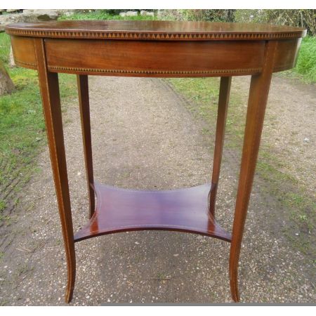 Englischer original antiker Edwardianischer Mahagoni Beistelltisch, oval mit Intarsien, 1900