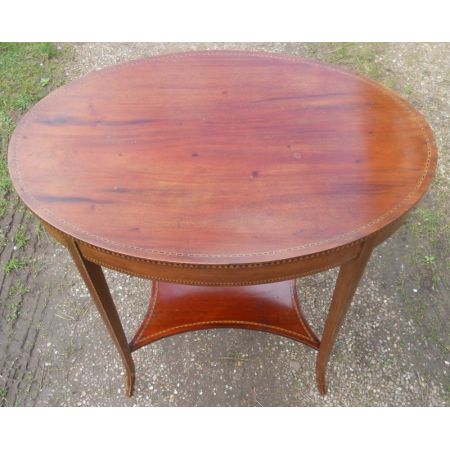 Englischer original antiker Edwardianischer Mahagoni Beistelltisch, oval mit Intarsien, 1900