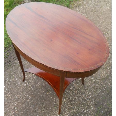 Englischer original antiker Edwardianischer Mahagoni Beistelltisch, oval mit Intarsien, 1900