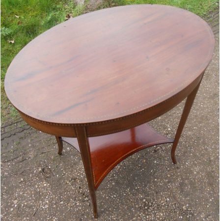 Englischer original antiker Edwardianischer Mahagoni Beistelltisch, oval mit Intarsien, 1900