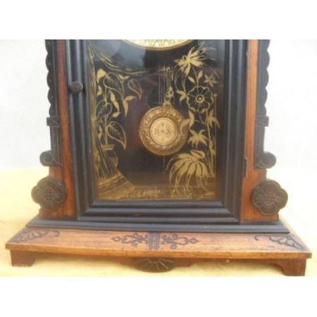 Antike Walnuss Kaminuhr, 19. Jahrhundert, ebonisiert und geschnitzt, deutsch