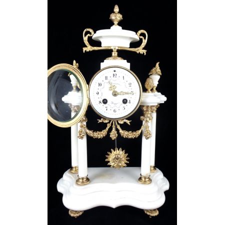 Antike französische Marmor Kaminuhr, Bronze, 1890