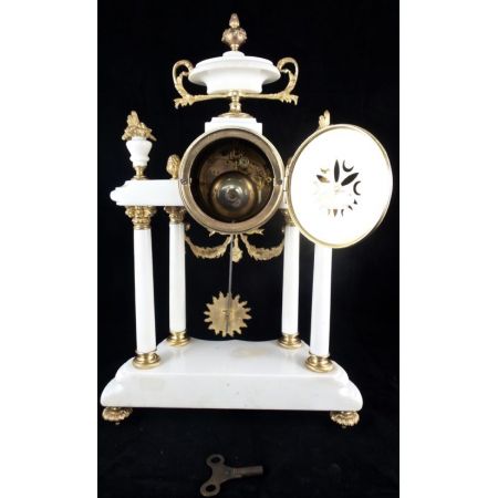 Antike französische Marmor Kaminuhr, Bronze, 1890