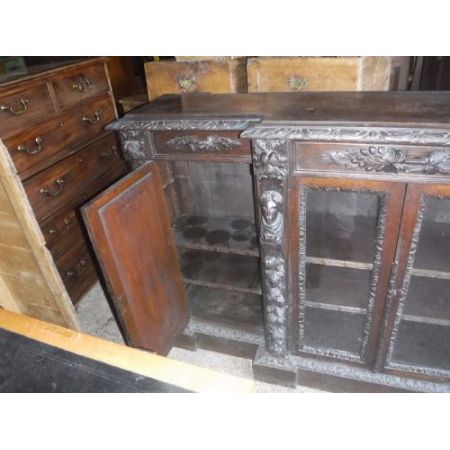 Antiker geschnitzter Original Victorian Breakfront Bücherschrank, Eiche, 1870
