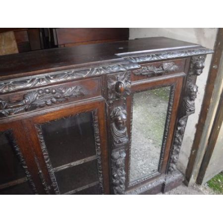 Antiker geschnitzter Original Victorian Breakfront Bücherschrank, Eiche, 1870