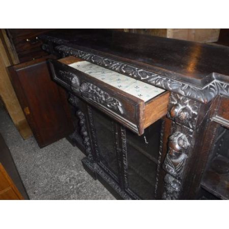 Antiker geschnitzter Original Victorian Breakfront Bücherschrank, Eiche, 1870