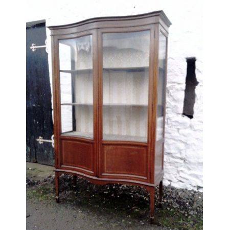 Original antike Edwardian Vitrine, Serpentinenfront, um 1900, Mahagoni und Palisander
