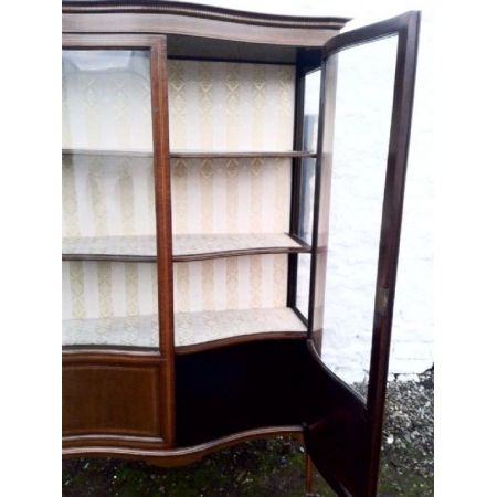 Original antike Edwardian Vitrine, Serpentinenfront, um 1900, Mahagoni und Palisander
