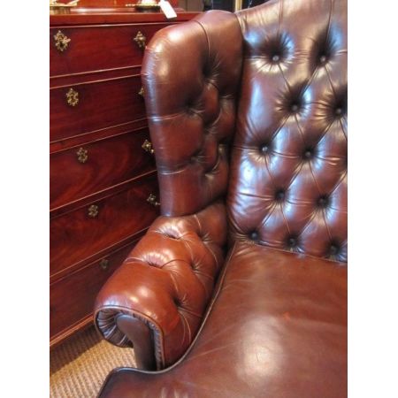Atemberaubender Edwardian Wing Armchair, Leder mit Knöpfen