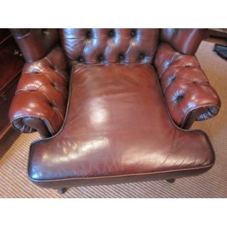 Atemberaubender Edwardian Wing Armchair, Leder mit Knöpfen