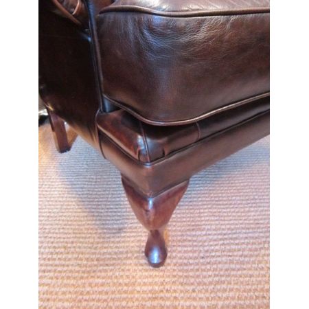 Atemberaubender Edwardian Wing Armchair, Leder mit Knöpfen