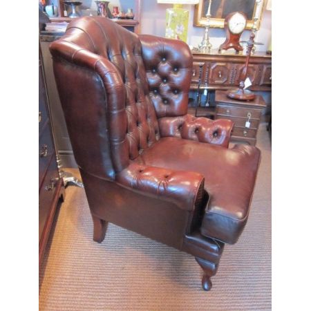Atemberaubender Edwardian Wing Armchair, Leder mit Knöpfen