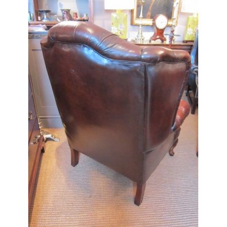 Atemberaubender Edwardian Wing Armchair, Leder mit Knöpfen