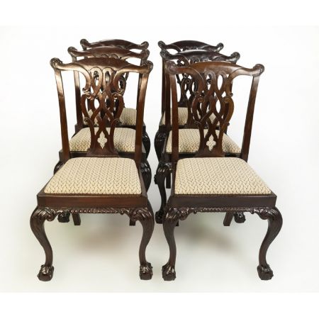 Antikes Set originaler Chippendale-Stil Esszimmerstühle, 1900