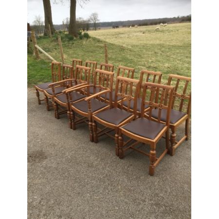 Eichenesszimmerstühle 12er-Set, Edwardian um 1900