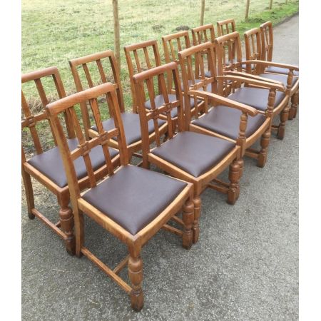 Eichenesszimmerstühle 12er-Set, Edwardian um 1900