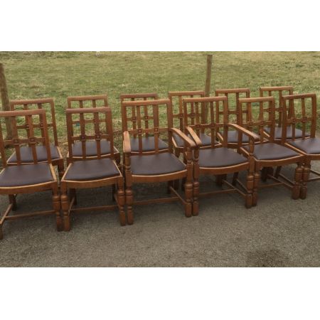 Eichenesszimmerstühle 12er-Set, Edwardian um 1900