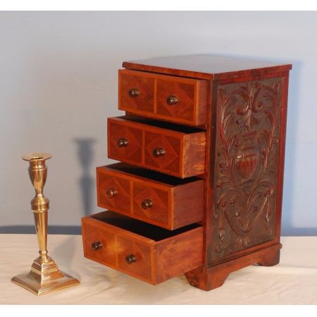 Kleine original englische antike seltene Schmuckkommode massiv mit Intarsien 1930