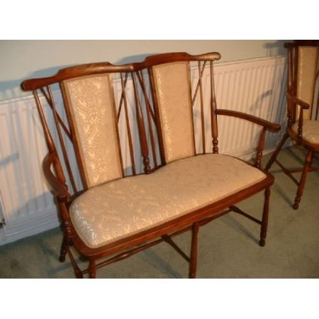 Antikes edwardianisches Sitzmöbel Set Stühle Sitzbank massiv Mahagoni antik 1890