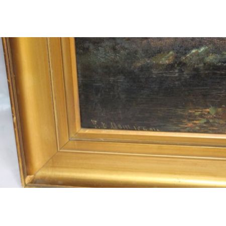 Original antikes Ölgemälde auf Leinwand, Landschaftsmalerei, vergoldeter Rahmen, 1920