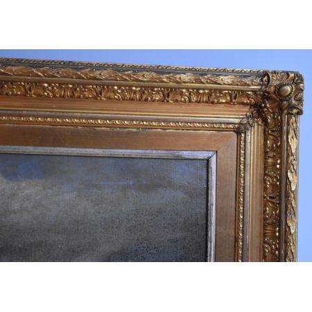 Antikes Ölgemälde auf Leinwand, zeigt die Highland-Rinder, von John W. Morris, 1900