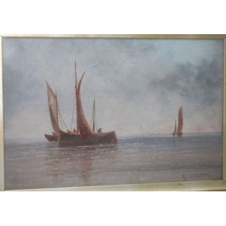 Seelandschaft, Ölgemälde auf Leinwand von E.J.Bladon, Original Edwardian um 1900