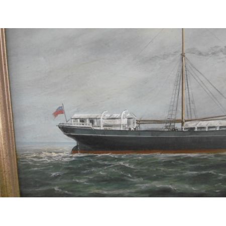 Ölgemälde eines Schiffes, Original um 1950