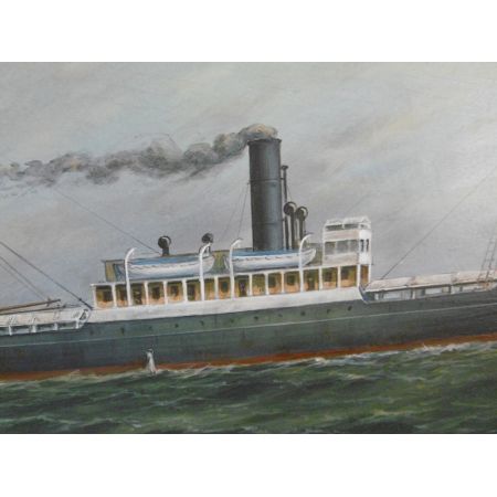 Ölgemälde eines Schiffes, Original um 1950