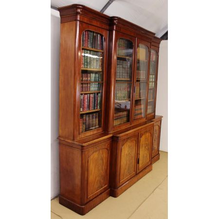 Original viktorianisches Breakfront Mahagoni Bücherregal massiv antik 1850