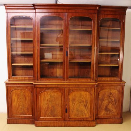 Original viktorianisches Breakfront Mahagoni Bücherregal massiv antik 1850