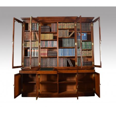 Viktorianischer Mahagoni Breakfront Bücherschrank antik mit Sekretär massiv 1850