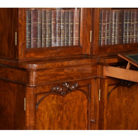 Viktorianischer Mahagoni Breakfront Bücherschrank antik mit Sekretär massiv 1850