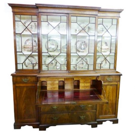 Original antikes George III Breakfront Bureau Bookcase Bücherschrank massiv 1850