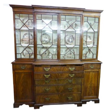 Original antikes George III Breakfront Bureau Bookcase Bücherschrank massiv 1850