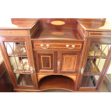 Original englische Sheraton Revival Vitrine Wohnzimmerschrank Sideboard antik massiv 1900