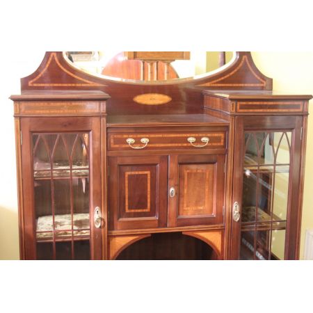 Original englische Sheraton Revival Vitrine Wohnzimmerschrank Sideboard antik massiv 1900