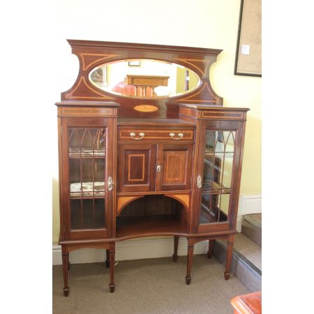 Original englische Sheraton Revival Vitrine Wohnzimmerschrank Sideboard antik massiv 1900